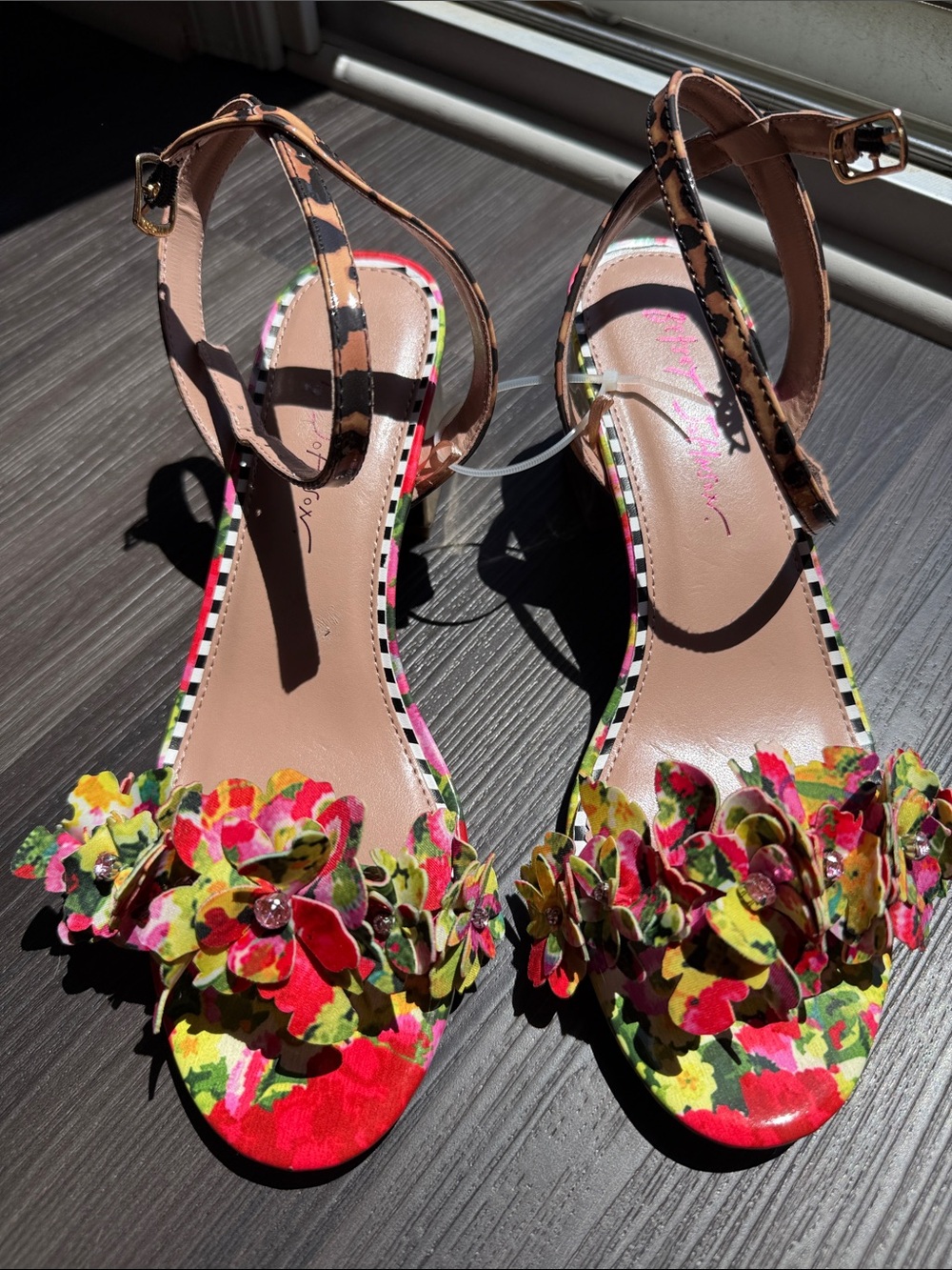 NWOT Betsey Johnson Multicolor Floral Ankle-Strap Heels